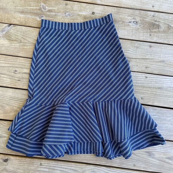 Joie Navy Striped Layered Flounce Hem Skirt Size 2 - Picture 2 of 5